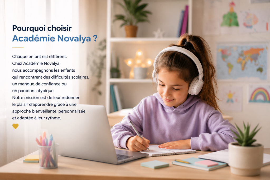 Enfant bénéficiant d'un accompagnement personnalisé avec l'Académie Novalya